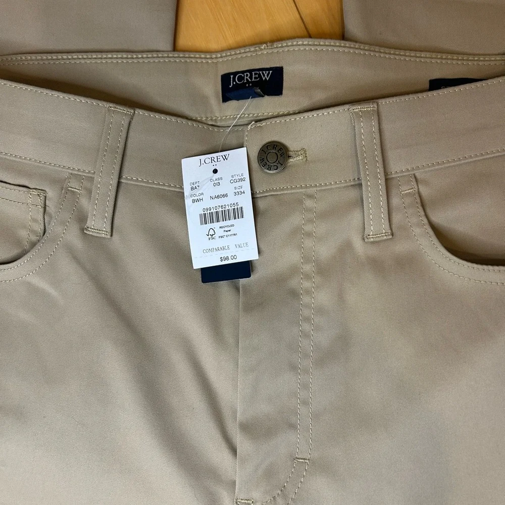 NWT J.Crew Men's Khaki Five-Pocket Tech Straight Flex Pants Chinos